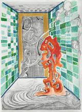 Red Stone and Courtyard 1 by Lin Guocheng contemporary artwork drawing painting works on paper