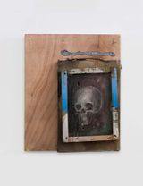 Skull On Wood Board by Zhou Yilun contemporary artwork painting