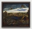 Untitled Riccio ed anatre in volo Hedgehog and ducks in flight by Luigi Zuccheri contemporary artwork Painting