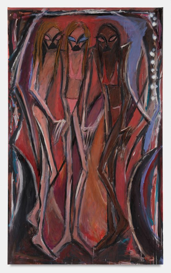 Three people on the beach by Tobias Spichtig contemporary artwork Painting
