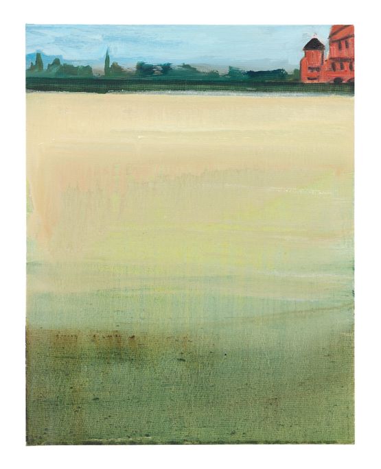 Red Church and Yellow Field by Matthew Krishanu contemporary artwork Painting