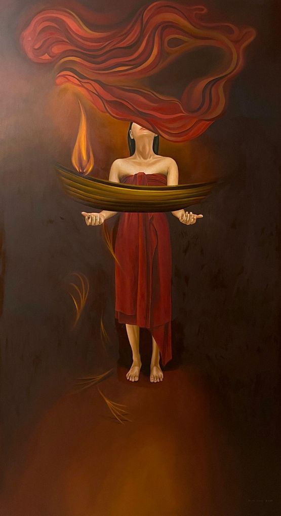 In Your Palm the Warm Flesh of a Vow by Dian Suci contemporary artwork Painting