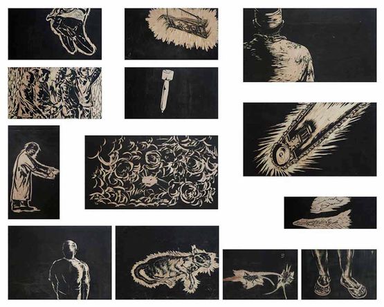 Some actions which havent been defined yet in the revolution by Sun Xun contemporary artwork Mixed Media