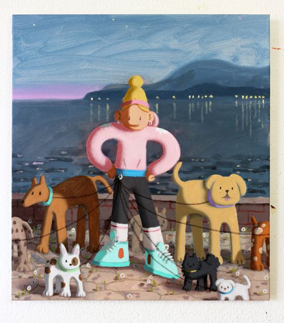 The Dog Walker Girl by Imon Boy contemporary artwork Painting