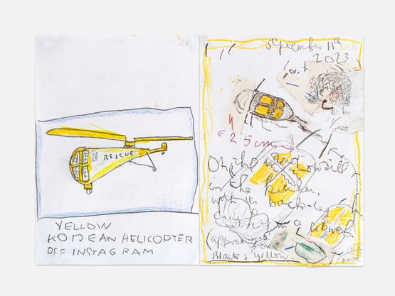 Korean Helicopter off Instagram and Newnham Beetle by Rose Wylie contemporary artwork Drawing