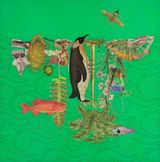 Wondering Penguin Emerald Waters by Anila Quayyum Agha contemporary artwork mixed media works on paper