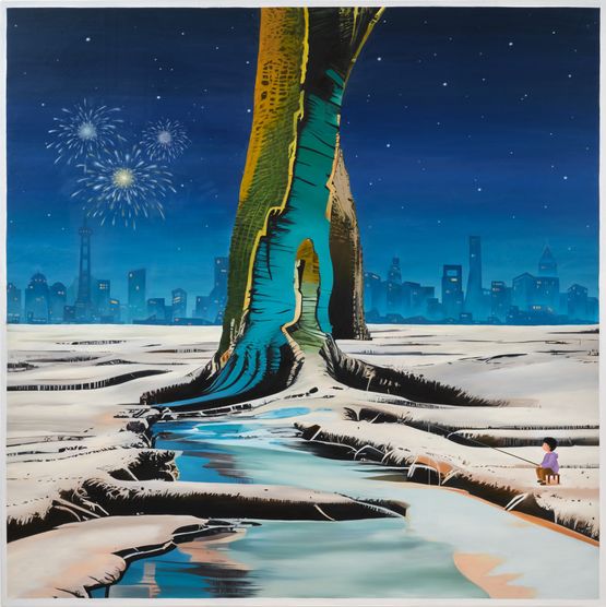 He Enjoyed the Night Scenery Alone by Liane Chu contemporary artwork Painting