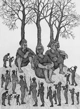 Generation Wish Yielding Trees and Atomic Tree 43 by Joydeb Roaja contemporary artwork drawing painting works on paper