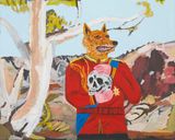 Dingo with Skull by Vincent Namatjira contemporary artwork painting