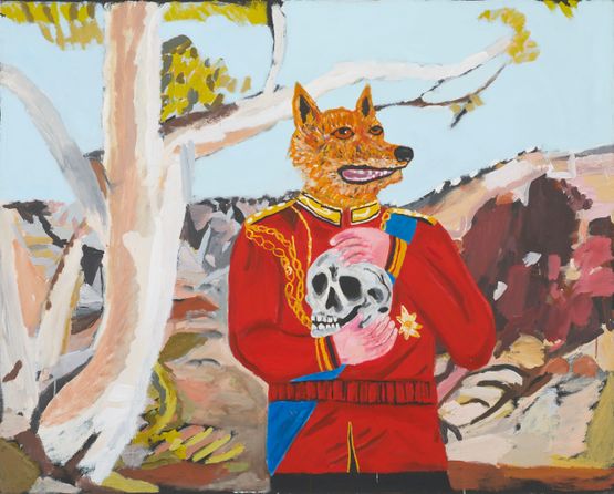 Dingo with Skull by Vincent Namatjira contemporary artwork Painting