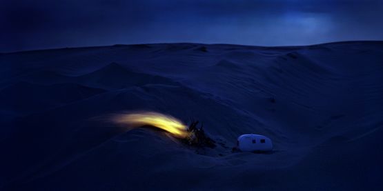 Wohnwagen am Feuer from the series Real Landscapes by Thomas Wrede contemporary artwork Photography