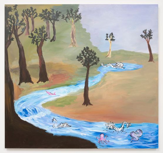 The Lochness Monster and Friends Frolicking in the Shires the Watery Woodland by Karen Kilimnik contemporary artwork Painting