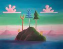 Two pink clouds and two pink islands by Daisy Dodd-Noble contemporary artwork Painting