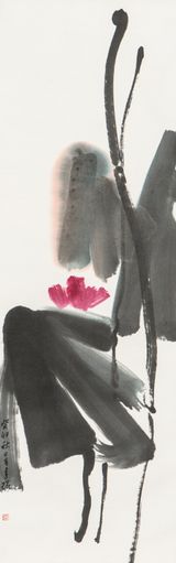 Red Lotus by Lui Shou-Kwan contemporary artwork drawing painting works on paper