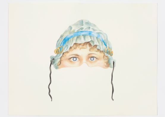 Untitled Victorian mask blue bonnet by Jamie Isenstein contemporary artwork Works on Paper