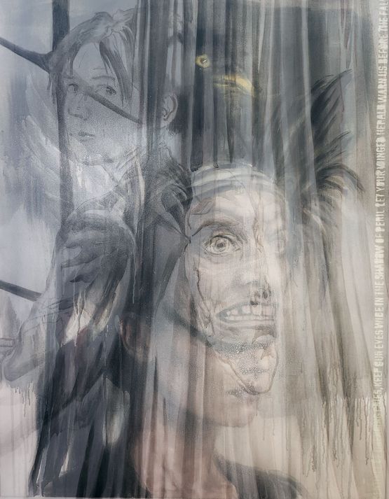 The Screaming Sentinel from the series Gods have not retired by Sandra Del Pilar contemporary artwork Painting