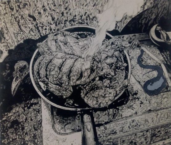 In The Kitchen - 3 Grandmas Nightmare by Vivek V C contemporary artwork Works on Paper