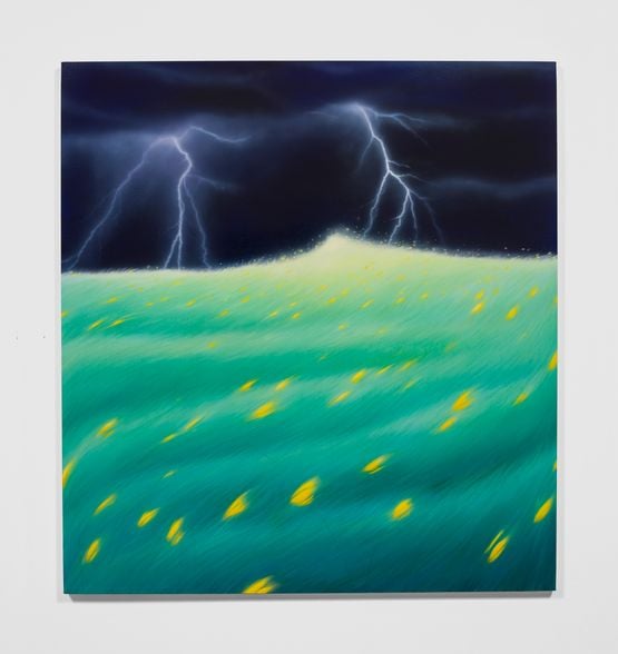 Yellow Tulips On a Windy Night by Sarah Lee contemporary artwork Painting