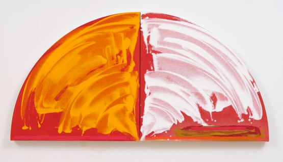 Rising pink  ochre ledge by Gretchen Albrecht contemporary artwork Painting
