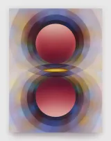 Overview Effect in red and yellow with small mandorla by Loie Hollowell contemporary artwork painting sculpture