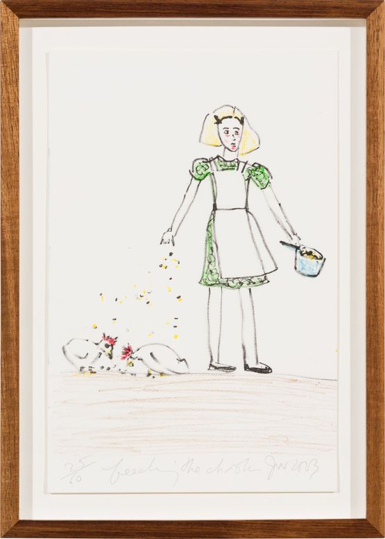 Feeding the chooks by Jenny Watson contemporary artwork Works on Paper