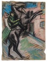 Reiter auf scheuendem Pferd vor roten Hausern by Ernst Ludwig Kirchner contemporary artwork works on paper drawing