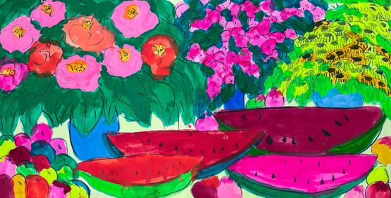A Lush Watermelon Garden by Walasse Ting contemporary artwork Painting