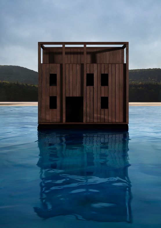 Dark Cube on Water by James Casebere contemporary artwork Photography