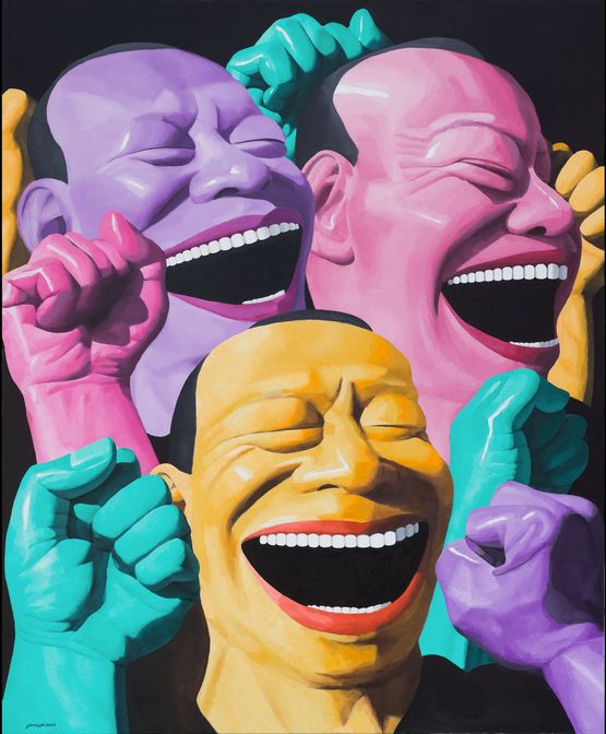 The flower of the fist by Yue Minjun contemporary artwork Painting