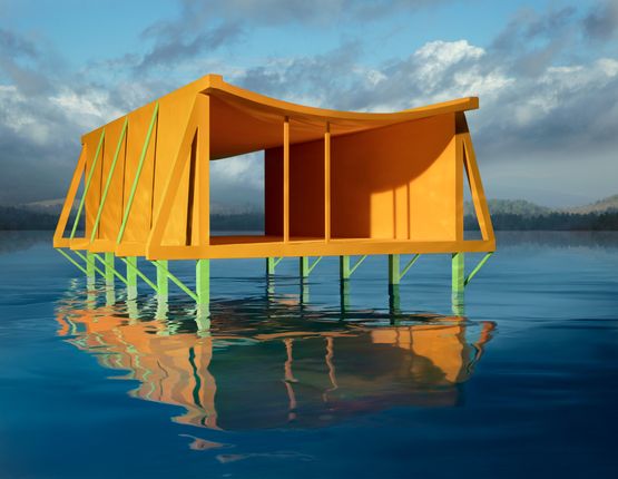 Orange House on Water by James Casebere contemporary artwork Photography