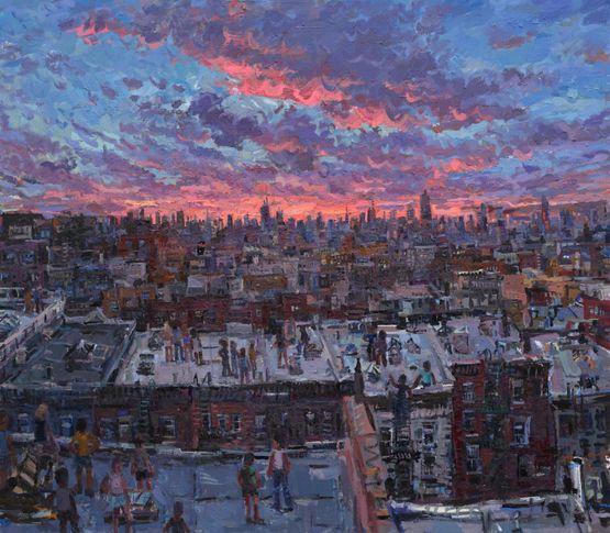 View of NYC from my Bushwick rooftop by Todd Bienvenu contemporary artwork Painting