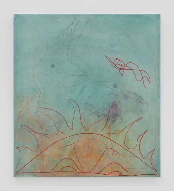 Detras del sol esperan el cardenal y el turpial  Behind the sun they wait the cardinal and the turpial by Nadia Hernandez contemporary artwork Painting
