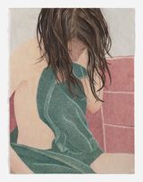 Green Towel by Tarka Kings contemporary artwork drawing works on paper