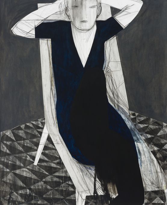 Untitled White chairblue dress by Iris Schomaker contemporary artwork Works on Paper