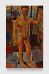 Self-portrait in studio after F.N. Souza by Louis Fratino contemporary artwork painting