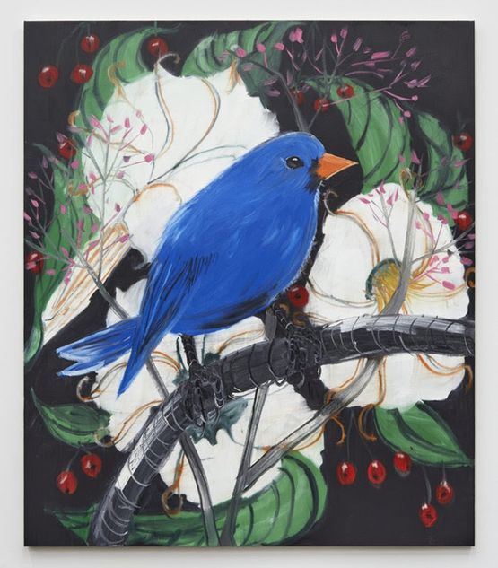 Portrait of a Blue Bird Picabia Bird on Black with Silvery Light by Ann Craven contemporary artwork Painting