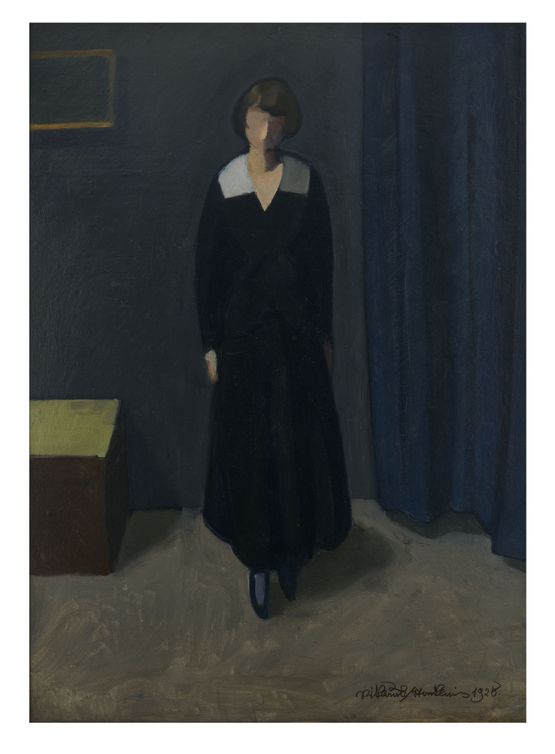 Junge Frau in dunklem Kleid Young Woman in a Dark Dress by Niklaus Stoecklin contemporary artwork Painting