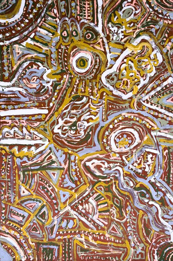 Bush Holiday Dreaming 26-49 by Leon Russell Black contemporary artwork Painting