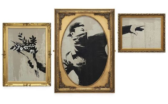Thrower Triptych VIP by Banksy contemporary artwork Print