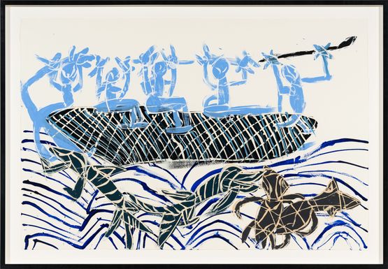 Turtle Hunters by Dhambit Mununggurr contemporary artwork Works on Paper