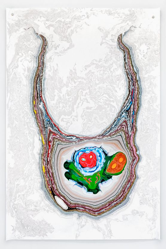 Unstable Talismanic Rendering_ Psychopompo with gratitude to master marbler Dirk Lange by Kerstin Bratsch contemporary artwork Painting
