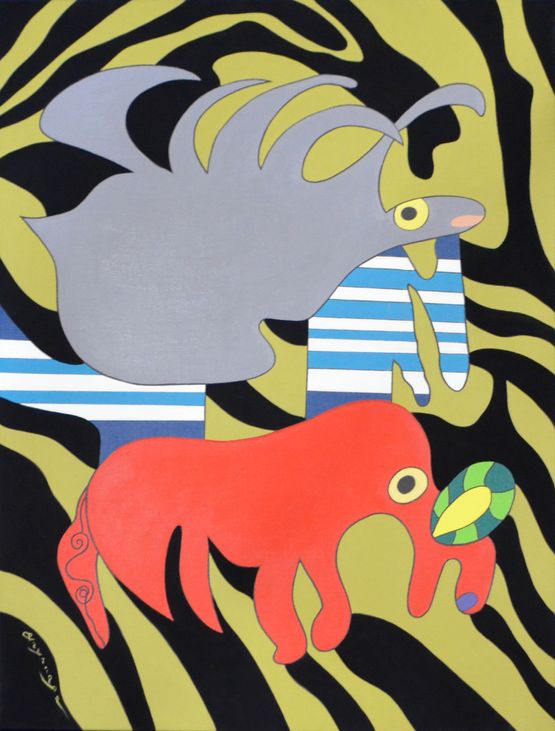 The Jumping and Flying Animal in the Dream by Go Yayanagi contemporary artwork Painting