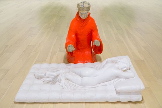 Alien 2 - Sleeping Hermaphroditos Western Han dynasty Female Musician Playing a Zither  2  by Xu Zhen contemporary artwork Sculpture