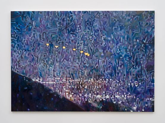 The Phoenix Lights Still from a video taken by Mike Kryston 10 pm March 13 1997 by Keith Mayerson contemporary artwork Painting