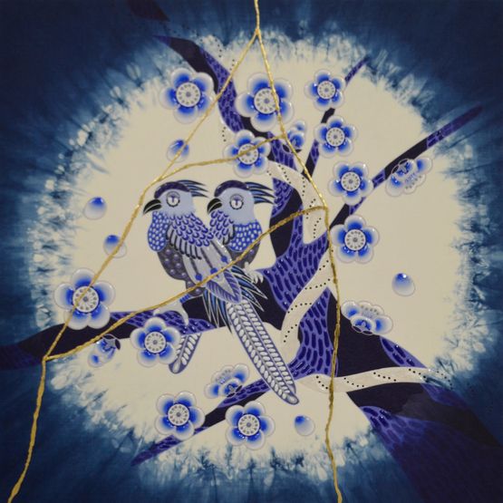 Plum blossom birds - japan blue - 1 by Kohei Kyomori contemporary artwork Print