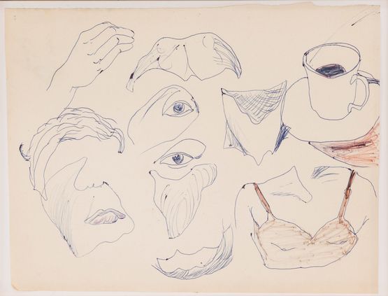 Gesichtsteile mit Kaffeetasse by Chris Reinecke contemporary artwork Works on Paper