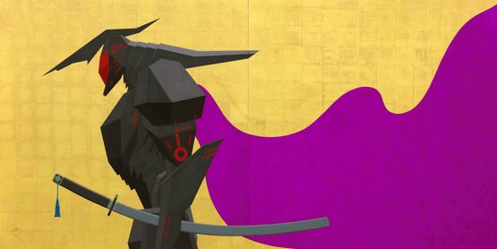 Black Helmet in the Shape of a Robot Screen by Tenmyouya Hisashi contemporary artwork Painting