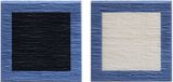 Two black and white squares on blue Diptych by Fernando Daza contemporary artwork painting