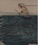 Figure standing in ocean by Hayv Kahraman contemporary artwork painting