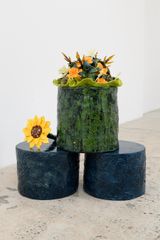 Poppies daisies roses and sunflower by Anabel Juarez contemporary artwork sculpture